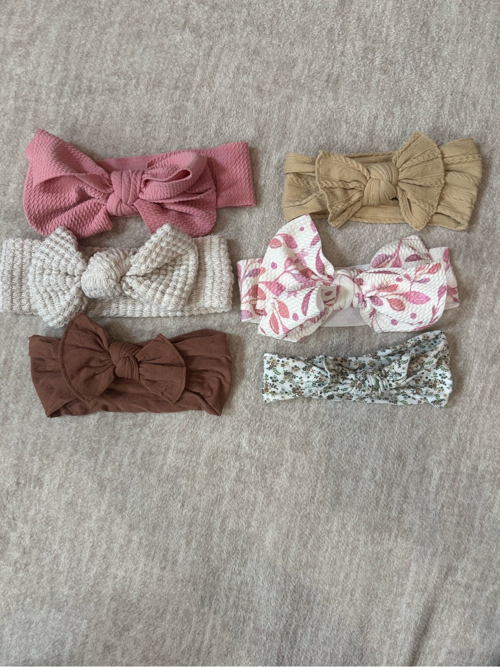 Assorted Girls Bow Headband Set - Pink, Cream, Tan, Brown, Floral